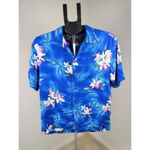 Vintage Two Palms Mens Hawaiian Shirt Medium Orchid Floral Retro Hawaii Vacation